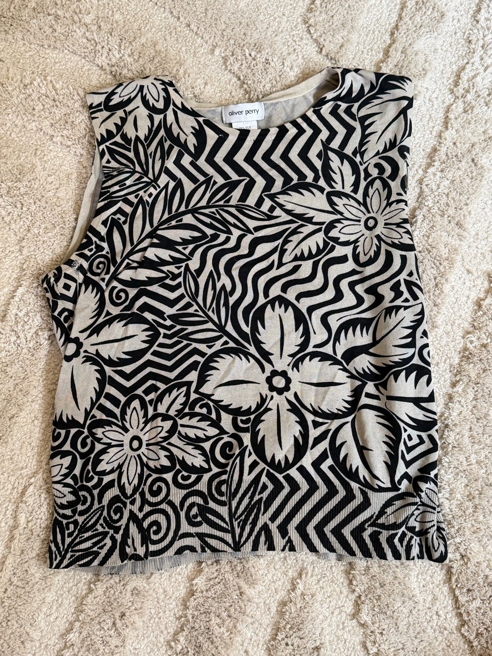 Oliver Perry Black & Cream Floral Tank Top